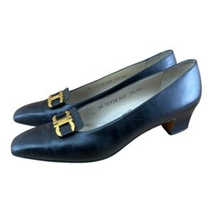 Vintage Salvatore Ferragamo Women's Pumps Blue Patent Leather Heels 9.5 AA